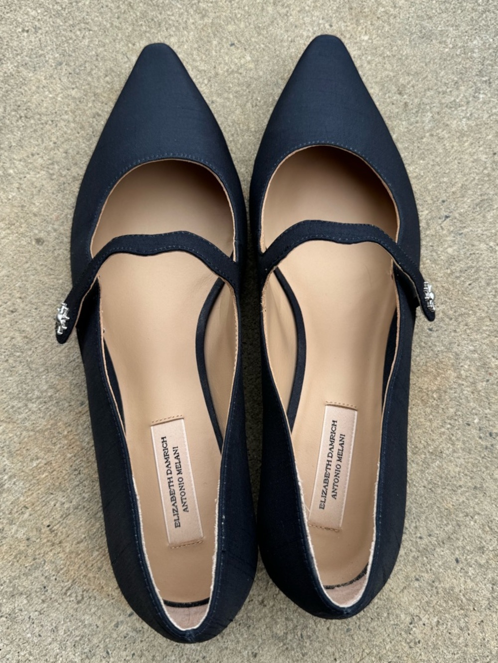 Elizabeth Damrich x Antonio Melani Pointed-Toe Mary Jane Flats - Navy Blue - EUC